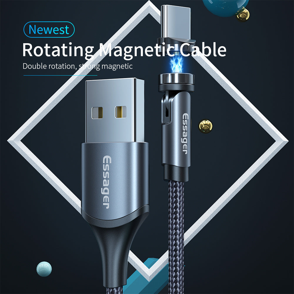 Essager Rotate Magnetic Cable 360 Degree USB Type C Charging Cable Fast Charging Magnet Charger 540 Rotate Micro Magnetic Cable